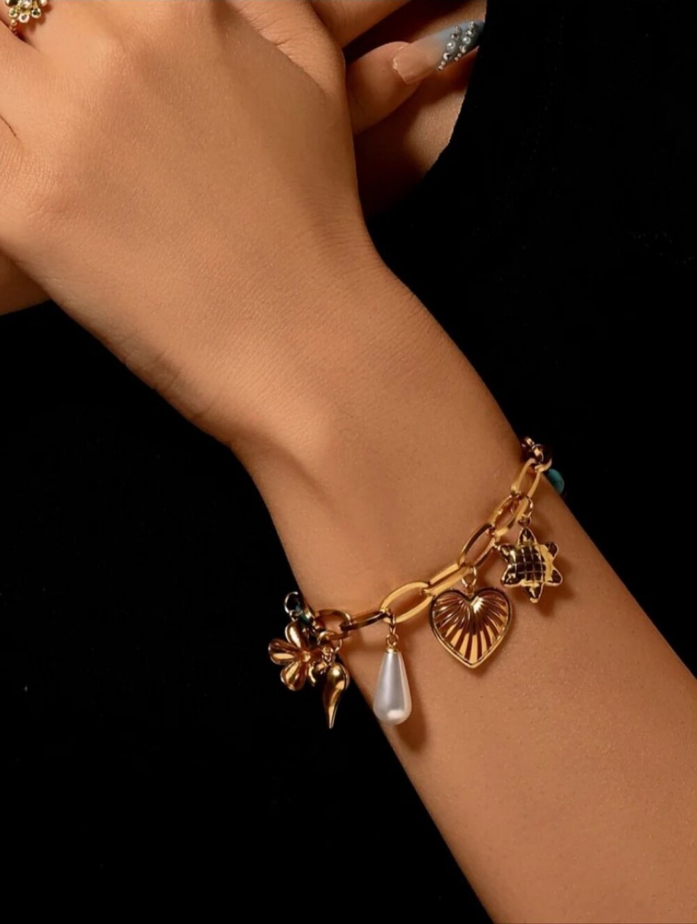Mayamar Gold Link Charm Bracelet & Gift Bag